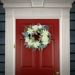 Online National Tree Company 24 in. Spring Wreath with Dahlia, Peony, and Hydrangea Blooms