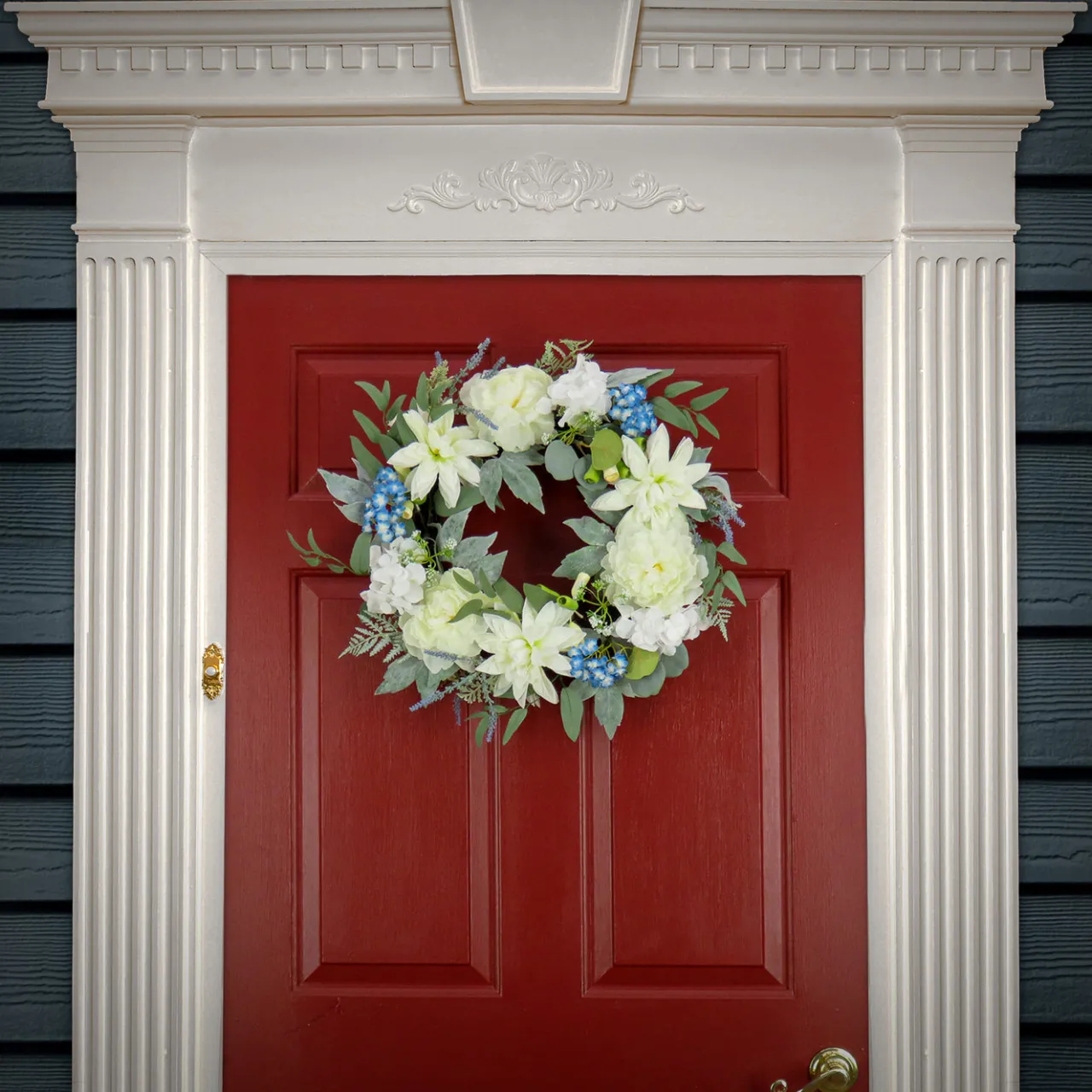 Online National Tree Company 24 in. Spring Wreath with Dahlia, Peony, and Hydrangea Blooms