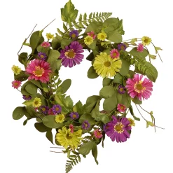 Online National Tree Company 22 in. Spring Wreath with Dasiy Blooms, Leafy Greens