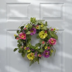 Online National Tree Company 22 in. Spring Wreath with Dasiy Blooms, Leafy Greens
