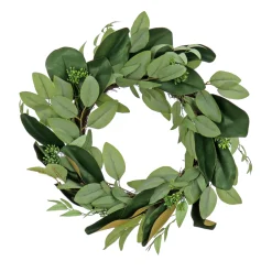 Sale National Tree Company 22 in. Spring Wreath with Eucalyptus Leaves, Magnolia Blooms, Flowing Green Stems