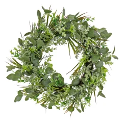 Best National Tree Company 22 in. Spring Wreath with Eucalyptus Leaves, Flowing Green Stems