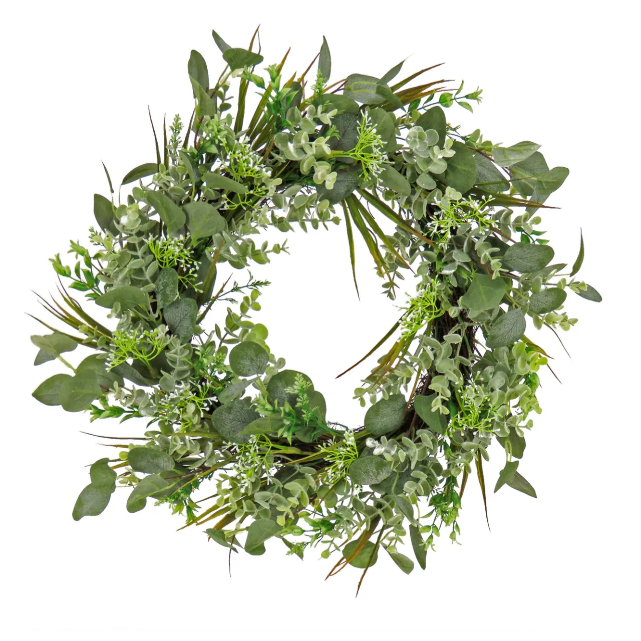 Best National Tree Company 22 in. Spring Wreath with Eucalyptus Leaves, Flowing Green Stems