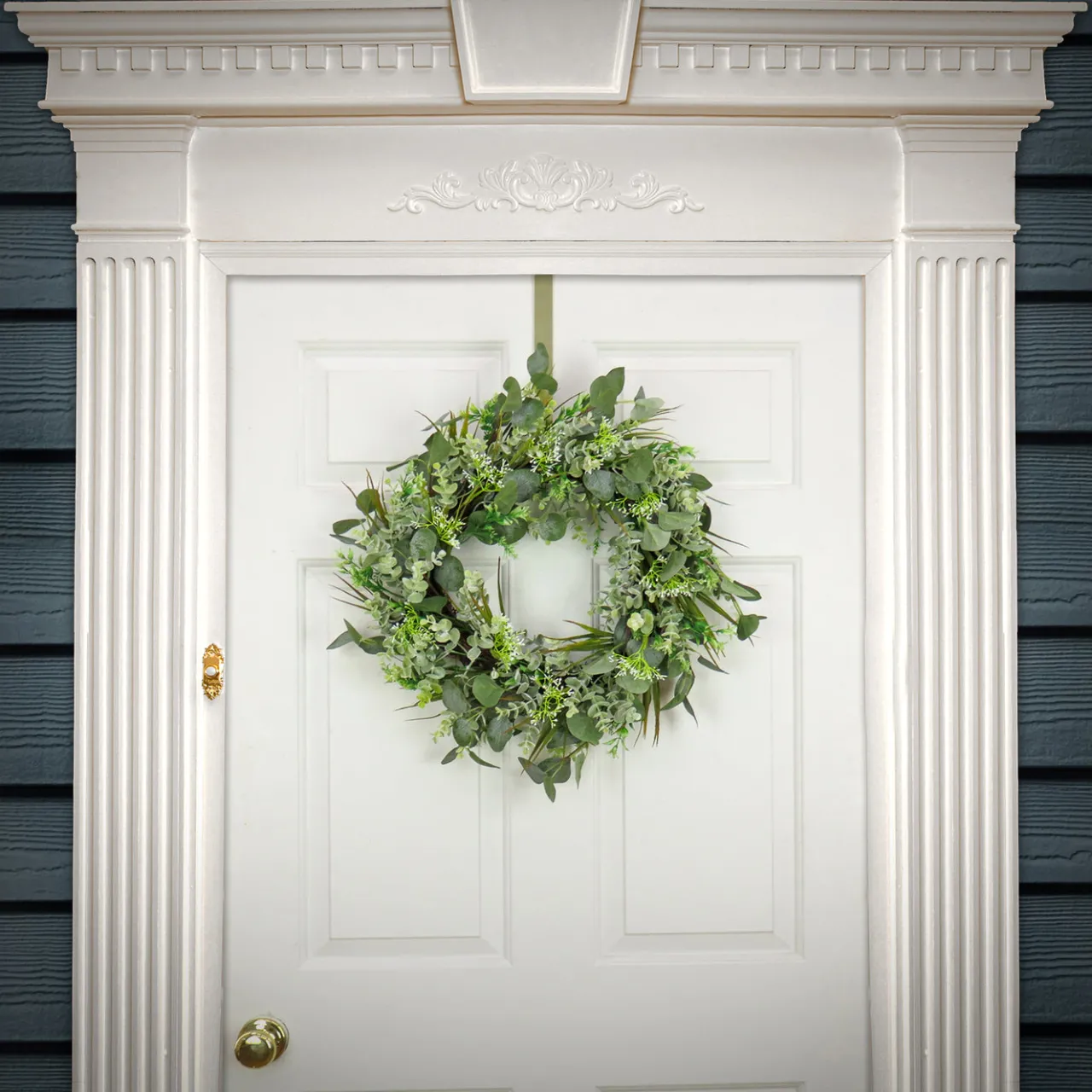 Best National Tree Company 22 in. Spring Wreath with Eucalyptus Leaves, Flowing Green Stems