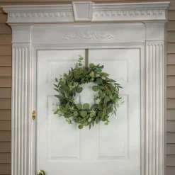 Outlet National Tree Company 22 in. Spring Wreath with Eucalyptus Leaves, Baby's Breath, Flowing Green Stems