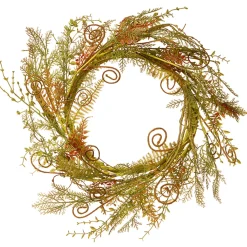 Hot National Tree Company 22 in. Spring Wreath with Fern Fronds, Curled Branch Sprigs, Flowing Green Stems?