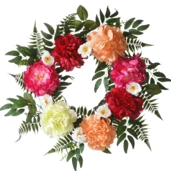 Best National Tree Company 22 in. Spring Wreath with Flower Blooms, Leafy Greens