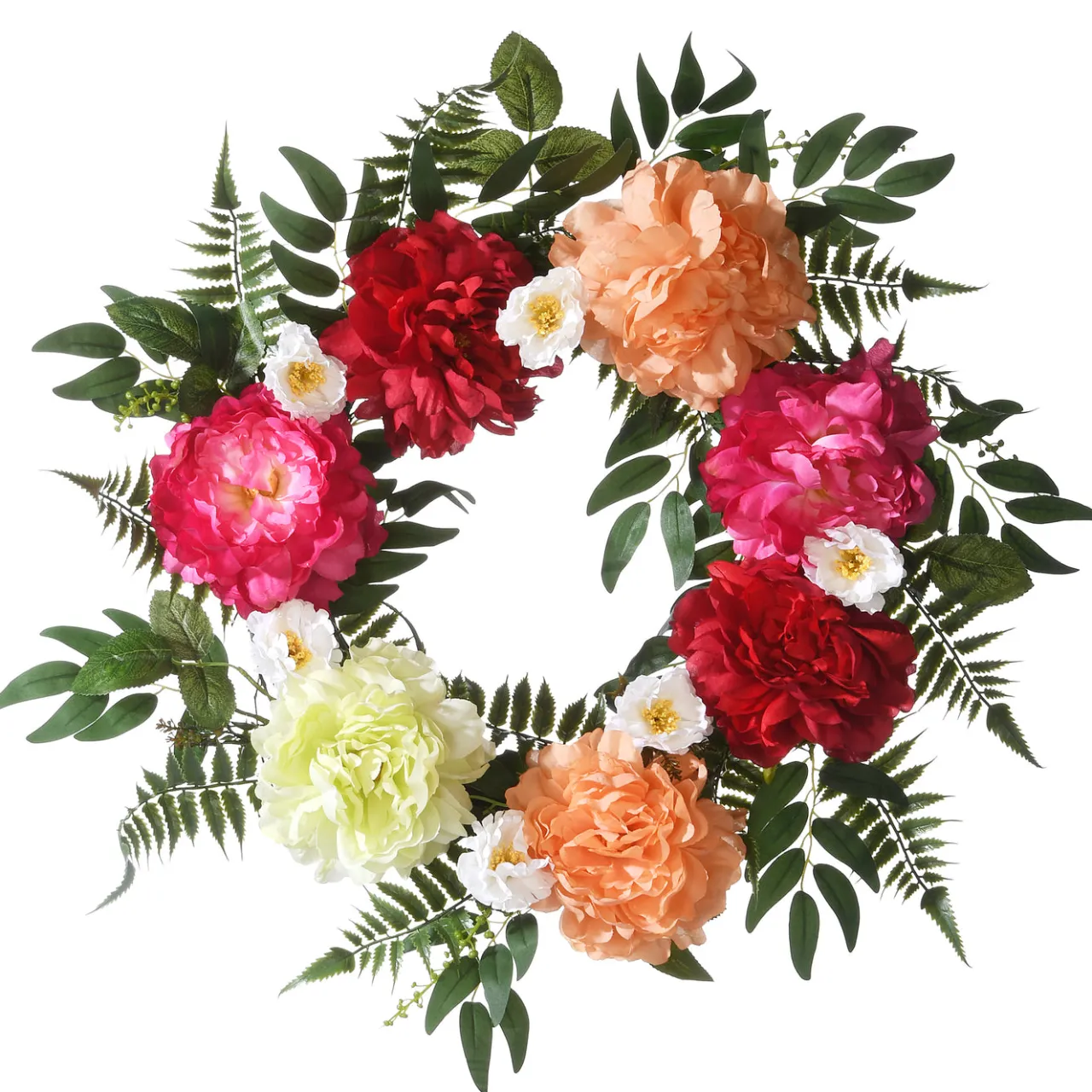 Best National Tree Company 22 in. Spring Wreath with Flower Blooms, Leafy Greens