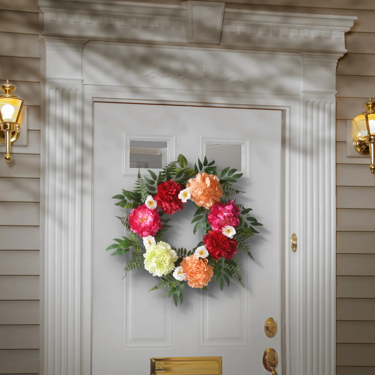 Best National Tree Company 22 in. Spring Wreath with Flower Blooms, Leafy Greens