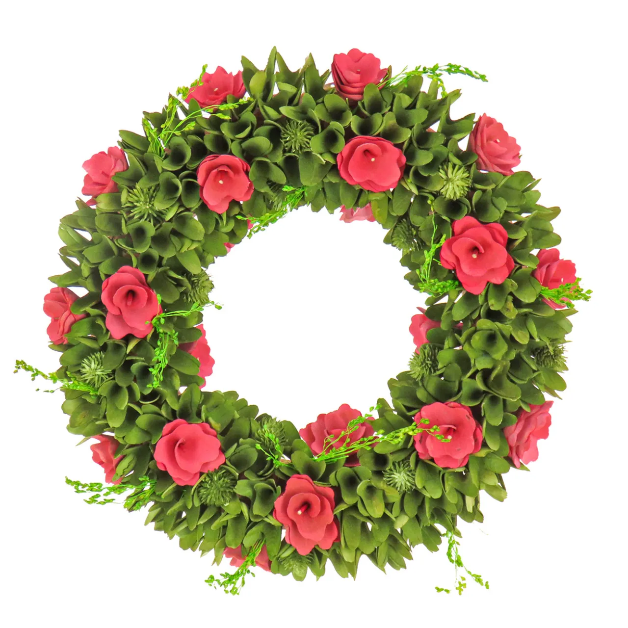 Clearance National Tree Company 18 in. Spring Wreath with Green Assorted Flower Blooms, Seed Pods, Flowing Green Stems