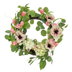 Sale National Tree Company 22 in. Spring Wreath with Hydrangea, Tulip, and Eucalyptus Blooms