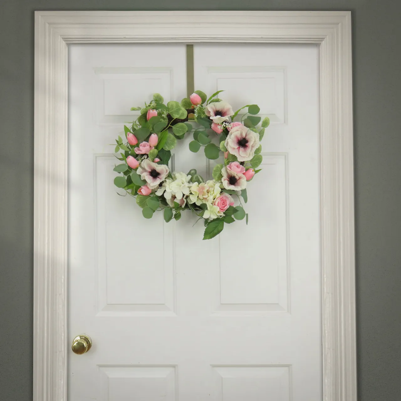 Sale National Tree Company 22 in. Spring Wreath with Hydrangea, Tulip, and Eucalyptus Blooms
