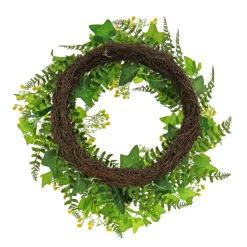 Sale National Tree Company 24 in. Spring Wreath with Ivy, Fern Leaves, Seed Pods, and Flowing Green Stems