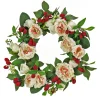 Clearance National Tree Company 22 in. Spring Wreath with Peony Flowers, Raspberries, and Leafy Greens