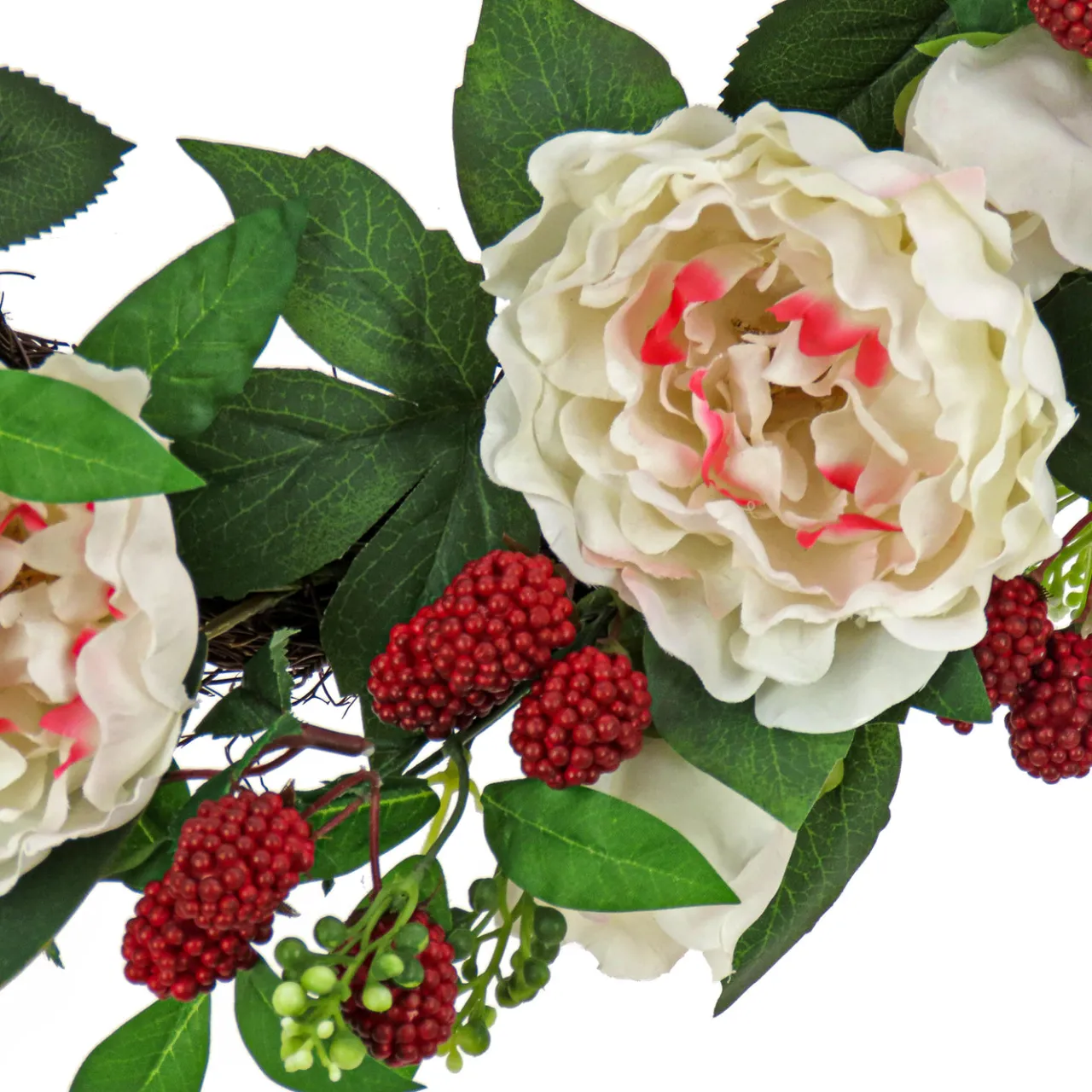 Clearance National Tree Company 22 in. Spring Wreath with Peony Flowers, Raspberries, and Leafy Greens