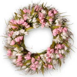 Sale National Tree Company 21 in. Spring Wreath with Pink and White Tulips, Flowing Green Stems