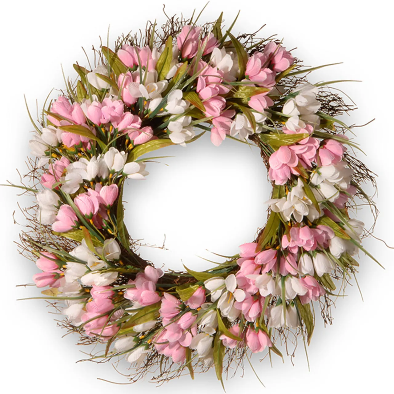 Sale National Tree Company 21 in. Spring Wreath with Pink and White Tulips, Flowing Green Stems