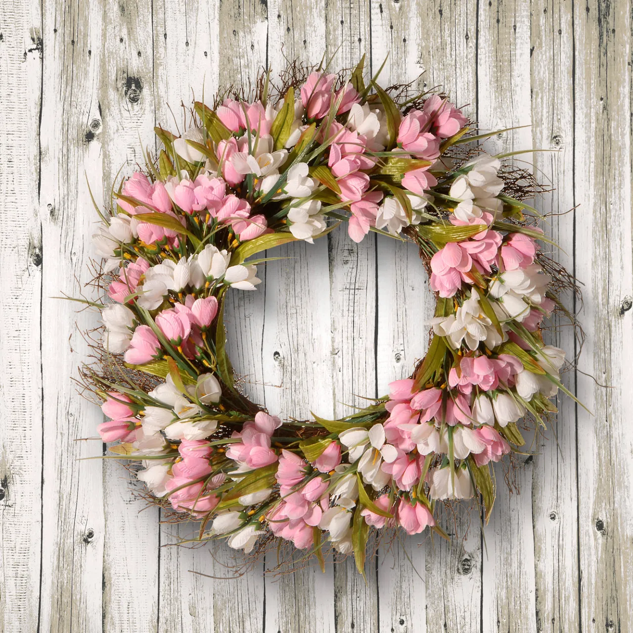 Sale National Tree Company 21 in. Spring Wreath with Pink and White Tulips, Flowing Green Stems