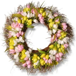 Sale National Tree Company 21 in. Spring Wreath with Pink, Yellow and White Tulips