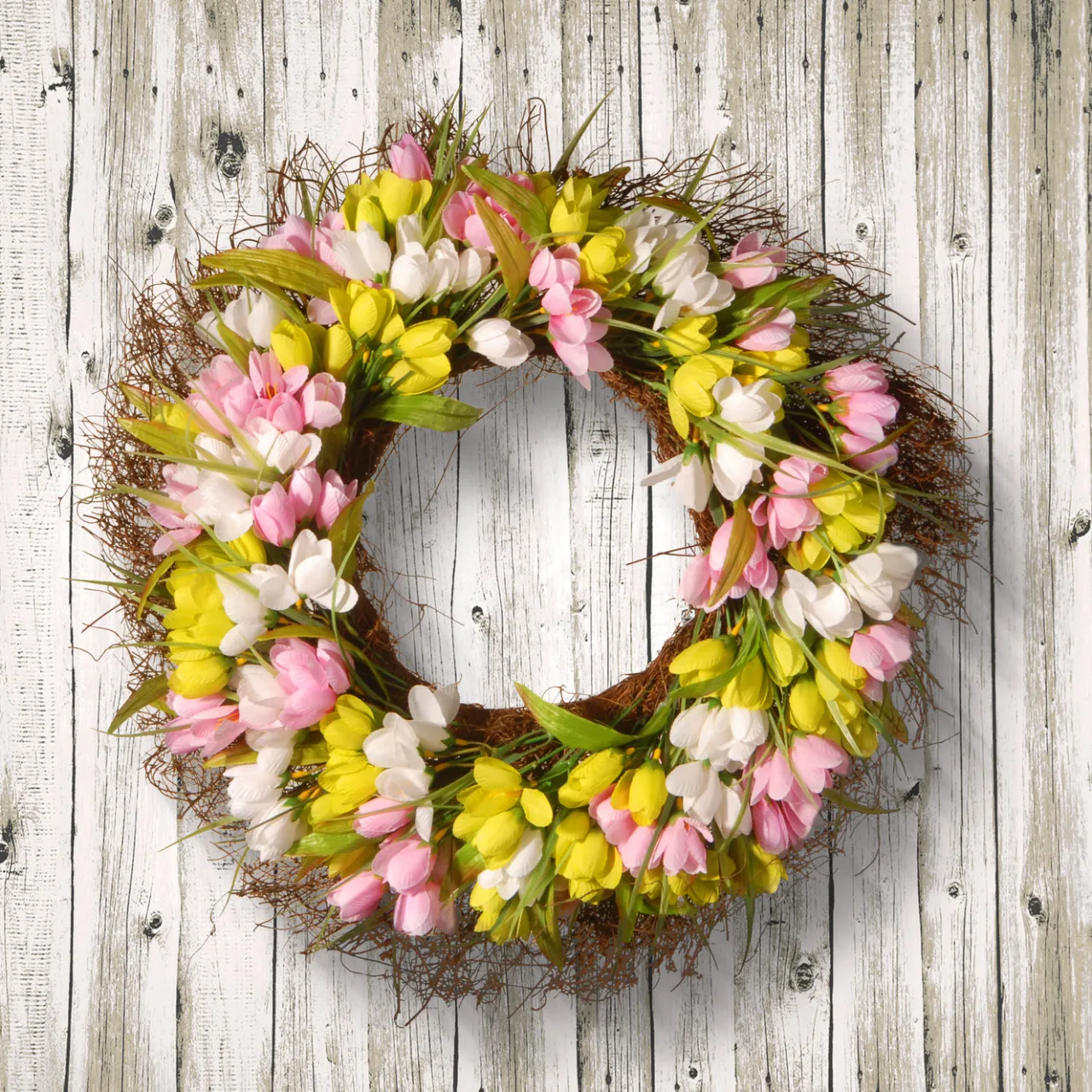 Sale National Tree Company 21 in. Spring Wreath with Pink, Yellow and White Tulips