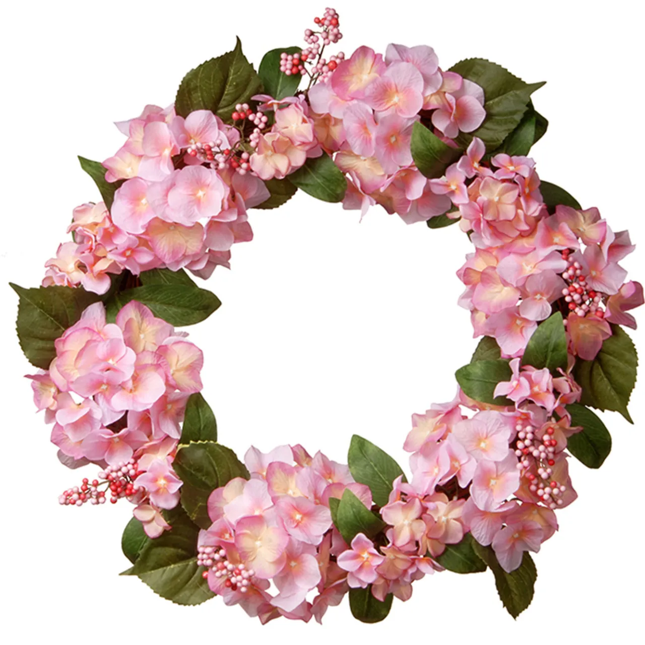 Sale National Tree Company 24 in. Spring Wreath with Pink Hydrangea Blooms, Berry Clusters, Leafy Greens