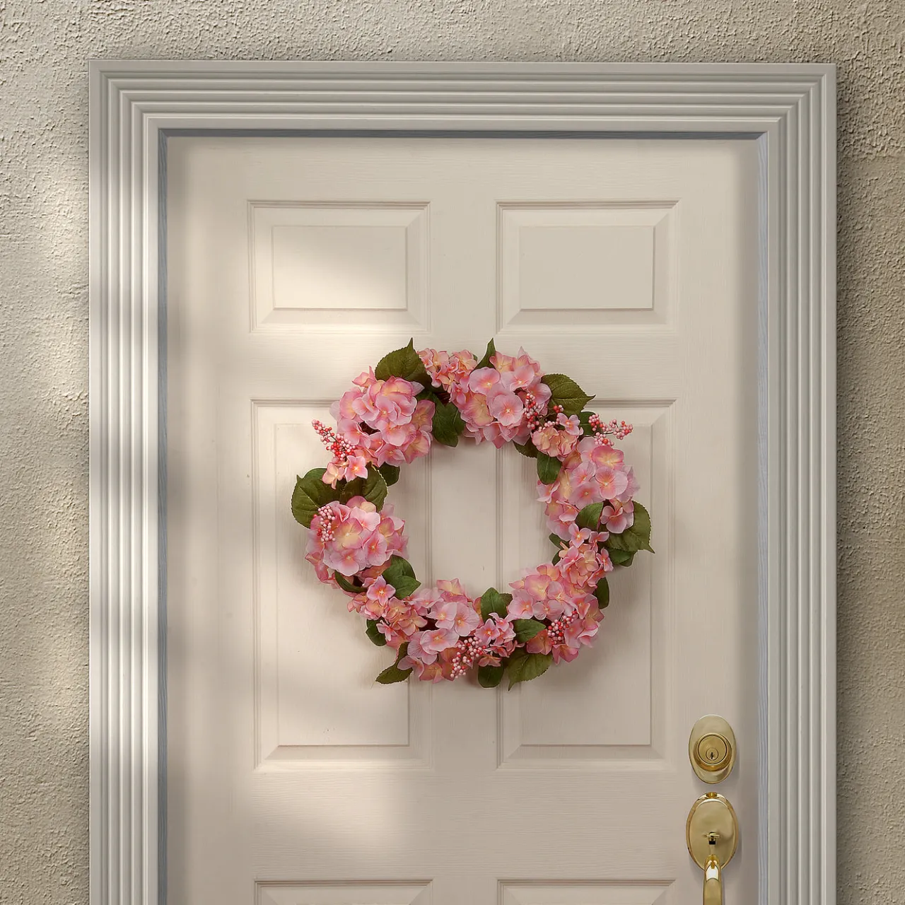Sale National Tree Company 24 in. Spring Wreath with Pink Hydrangea Blooms, Berry Clusters, Leafy Greens