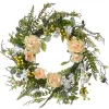 Discount National Tree Company 20 in. Spring Wreath with Pink and White Flower Blooms, Yellow Berry Clusters, Fern Fronds