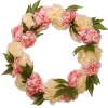 Best National Tree Company 24 in. Spring Wreath with Pink and White Peony Blooms, Leafy Greens