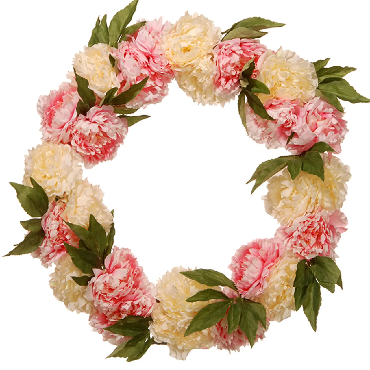 Best National Tree Company 24 in. Spring Wreath with Pink and White Peony Blooms, Leafy Greens