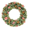 Online National Tree Company 18 in. Spring Wreath with Pink and Brown Assorted Wood Cut Flowers, Flowing Green Leaves