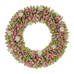 Online National Tree Company 18 in. Spring Wreath with Pink and Green Assorted Wood Cut Flowers, Flowing Green Leaves