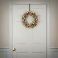 Online National Tree Company 18 in. Spring Wreath with Pink and Green Assorted Wood Cut Flowers, Flowing Green Leaves