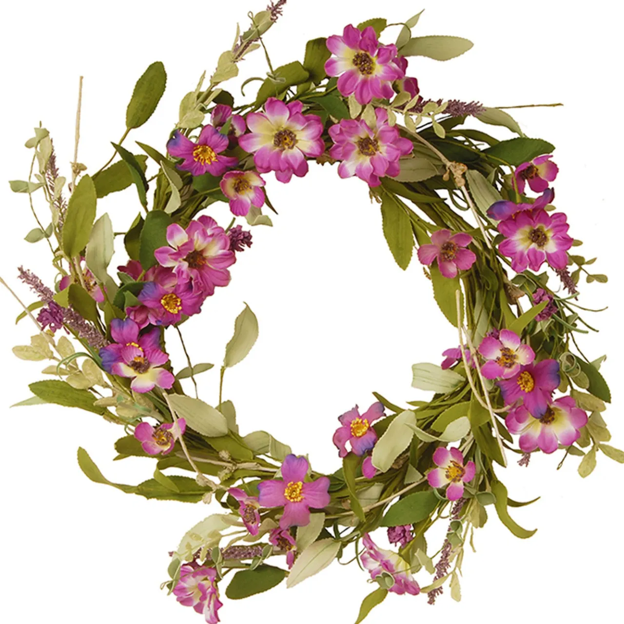 Clearance National Tree Company 20 in. Spring Wreath with Purple Daisy Blooms, Lavender Flowers, and Leafy Greens