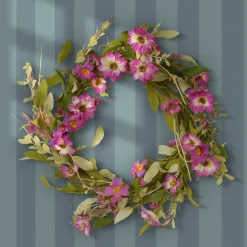 Clearance National Tree Company 20 in. Spring Wreath with Purple Daisy Blooms, Lavender Flowers, and Leafy Greens