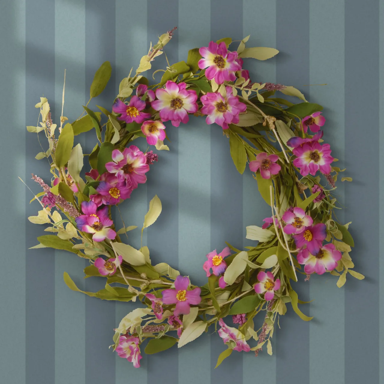 Clearance National Tree Company 20 in. Spring Wreath with Purple Daisy Blooms, Lavender Flowers, and Leafy Greens