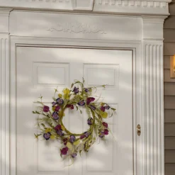 Hot National Tree Company 22 in. Spring Wreath with Purple Pansy and Poppy Flowers, Seed Pods, Leafy Greens