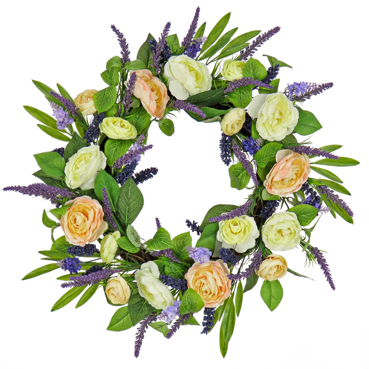 Discount National Tree Company 24 in. Spring Wreath with Ranunculus and Astilbe Flower Blooms