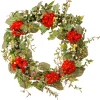 Clearance National Tree Company 32 in. Spring Wreath with Red Flower Blooms, Flowing Green Stems