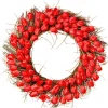 Online National Tree Company 32 in. Spring Wreath with Red Tulip Blooms, Flowing Green Stems