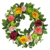 New National Tree Company 22 in. Spring Wreath with Rose and Peony Blooms, Apples, Leafy Greens
