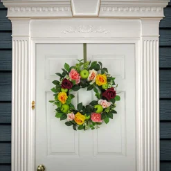 New National Tree Company 22 in. Spring Wreath with Rose and Peony Blooms, Apples, Leafy Greens