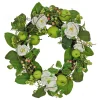 New National Tree Company 24 in. Spring Wreath with Rose Blooms, Apples, Leafy Greens