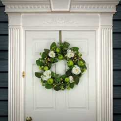 New National Tree Company 24 in. Spring Wreath with Rose Blooms, Apples, Leafy Greens