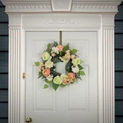 Hot National Tree Company 24 in. Spring Wreath with Rose and Peony Flower Blooms, Leafy Greens