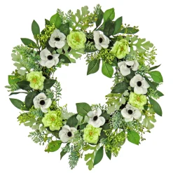 Outlet National Tree Company 24 in. Spring Wreath with Rose and Anemone Blooms