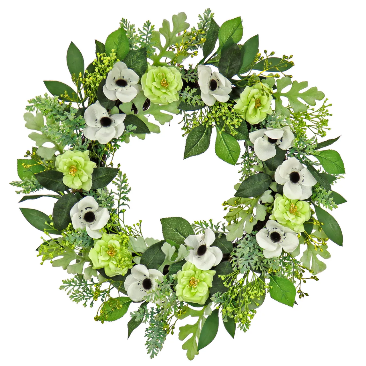 Outlet National Tree Company 24 in. Spring Wreath with Rose and Anemone Blooms