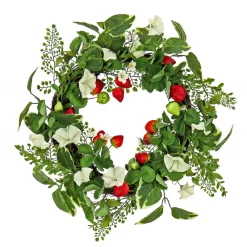 Hot National Tree Company 22 in. Spring Wreath with Strawberries, Petunia Blooms, and Leafy Greens