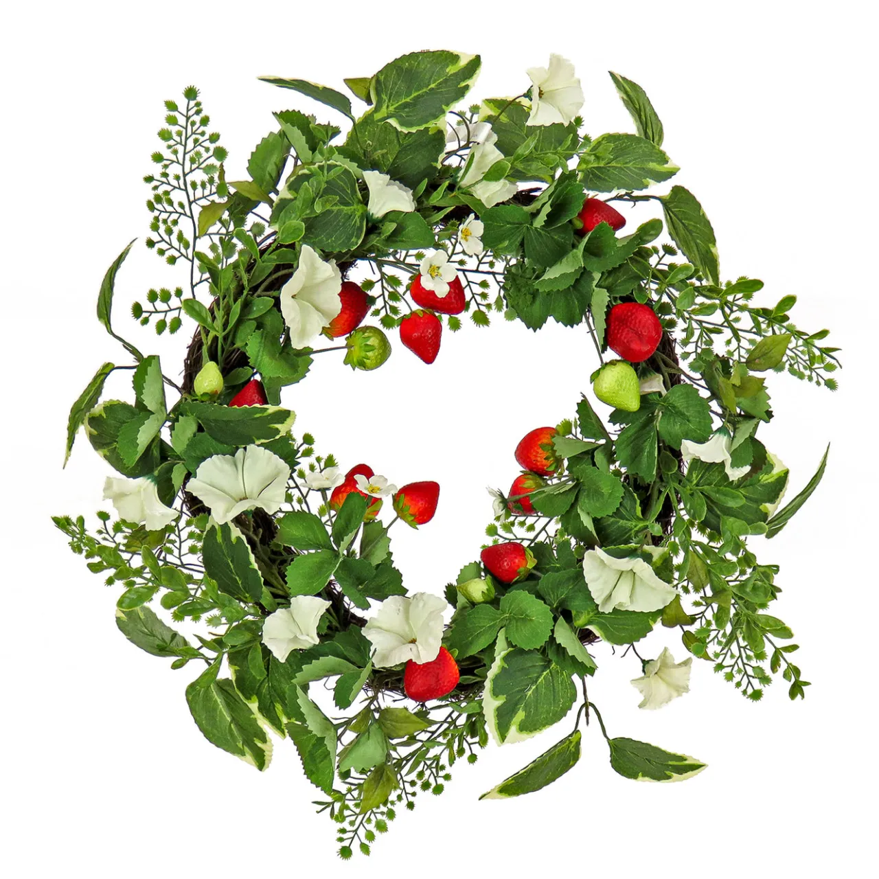 Hot National Tree Company 22 in. Spring Wreath with Strawberries, Petunia Blooms, and Leafy Greens