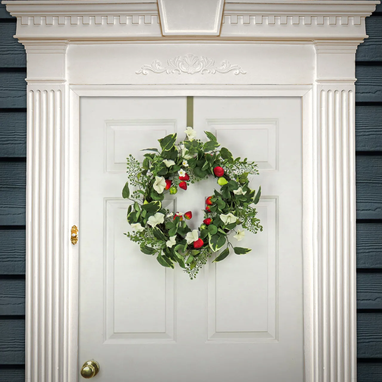 Hot National Tree Company 22 in. Spring Wreath with Strawberries, Petunia Blooms, and Leafy Greens