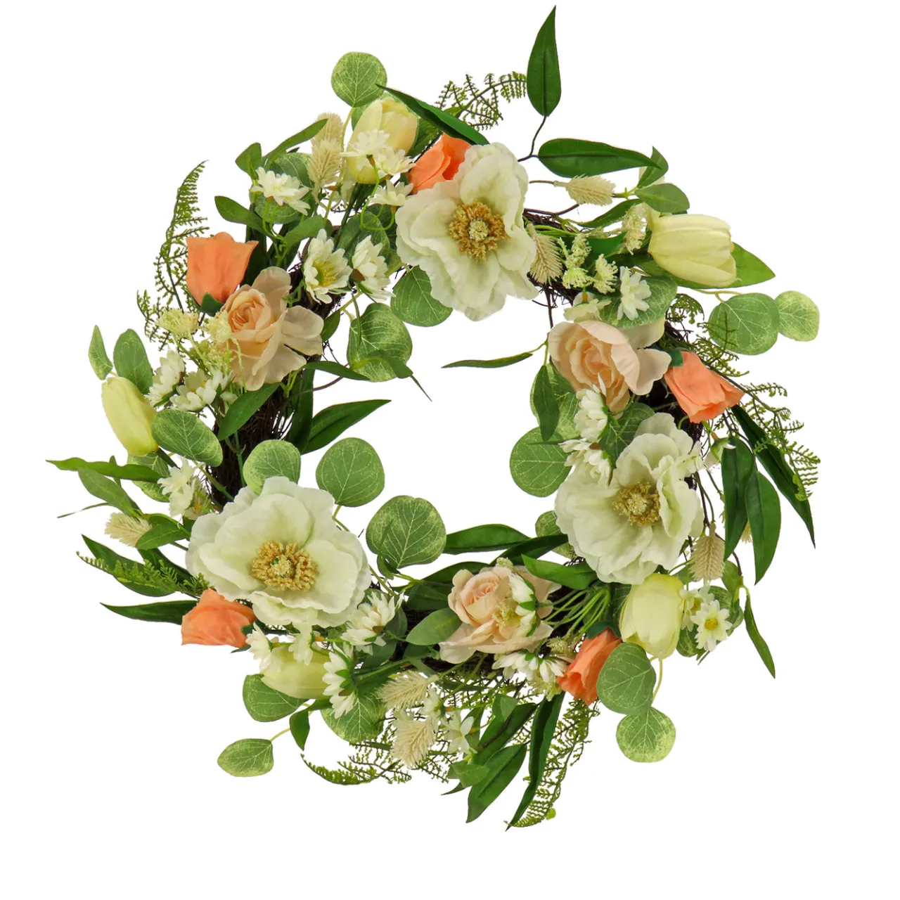 National Tree Company 22 in. Spring Wreath with Tulip, Poppy, and Buttercup Blooms